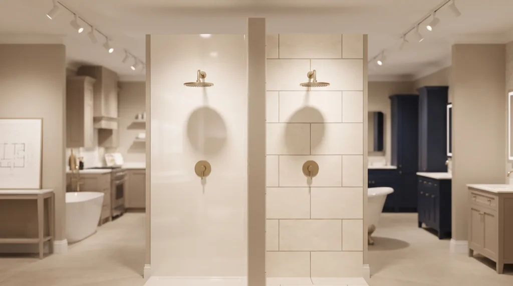 Acrylic panel versus hand set tile shower wall