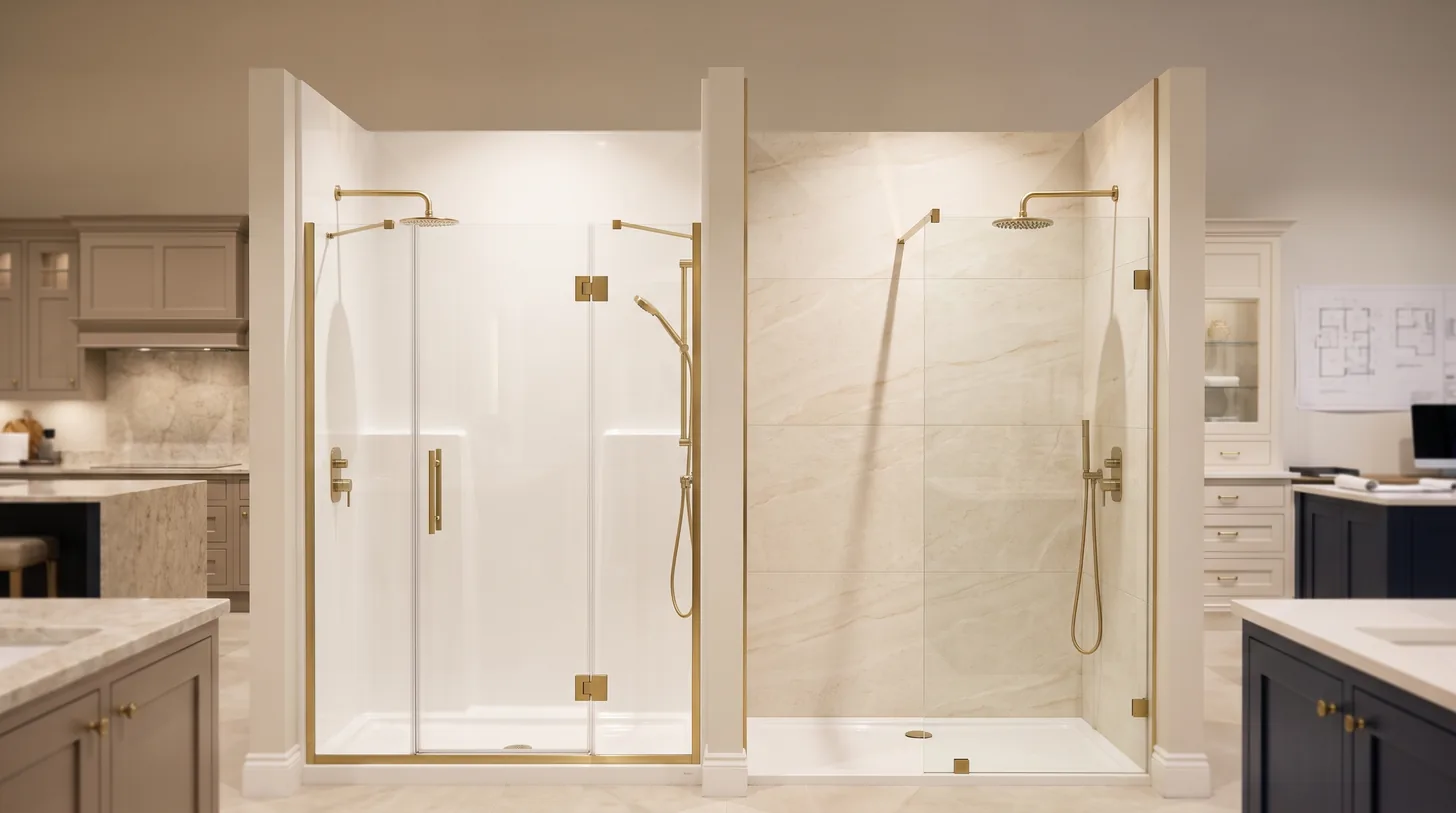 Acrylic surround and tiled shower compared showroom